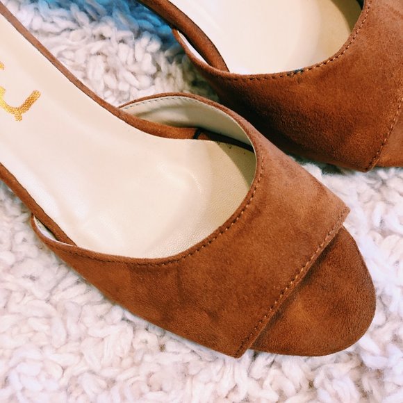 FSJ Shoes Brown Satin Heel With Front Strap - Picture 7 of 13